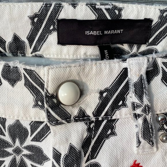 ISABEL MARANT BOLD RED FLORAL EMBROIDERED JEANS - Picture 5 of 11